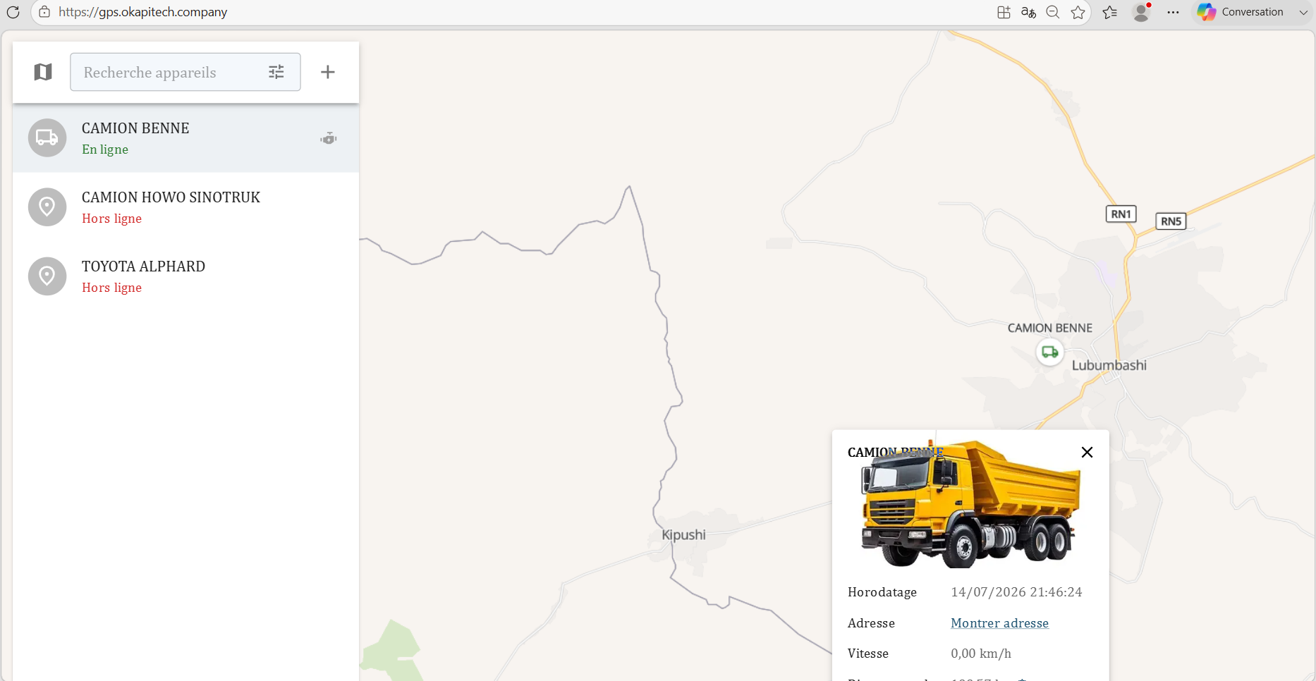 Portail web et tableau de bord OKAPI GPS SYSTEM